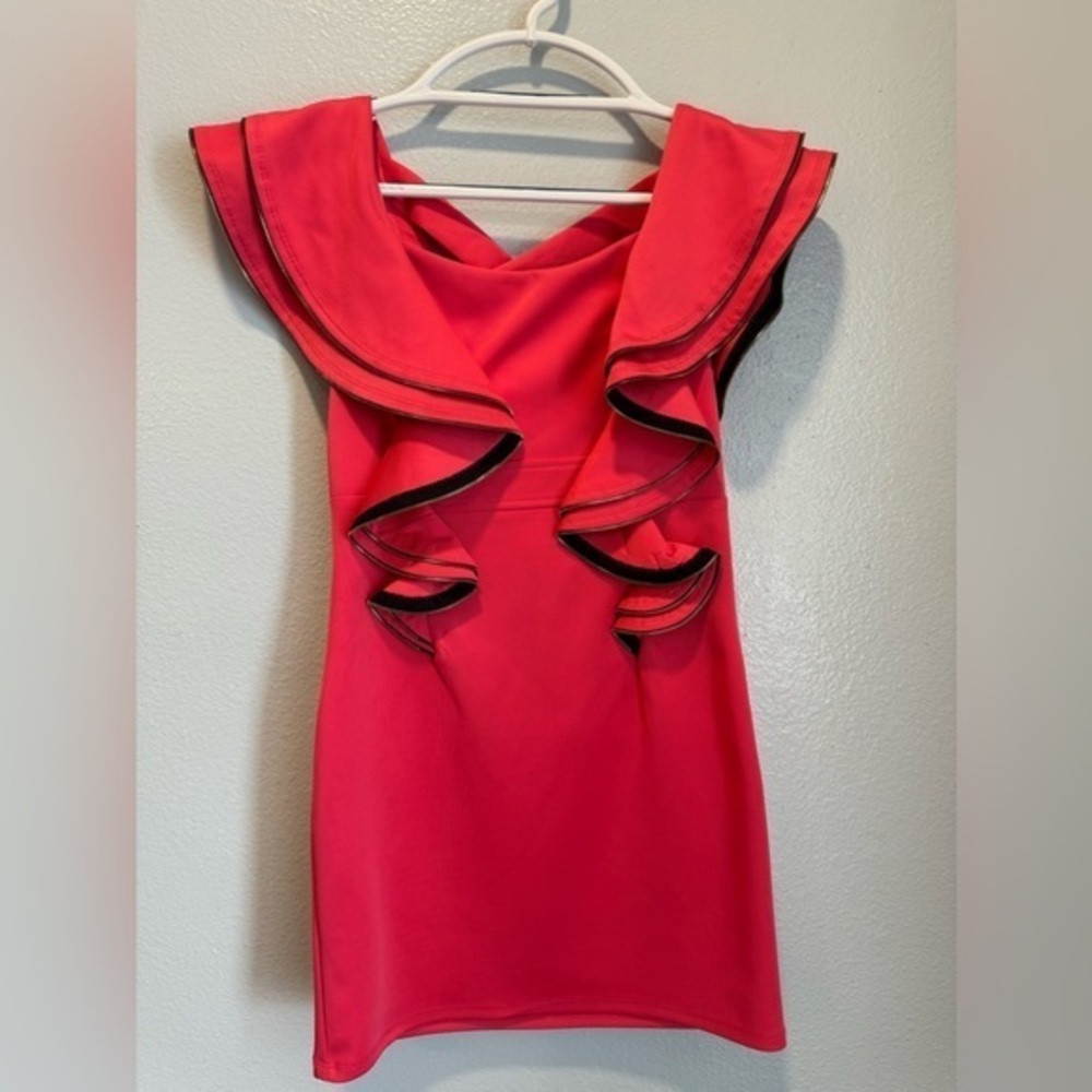Double Zero Zipper Detail Ruffle Dress Coral Size Small